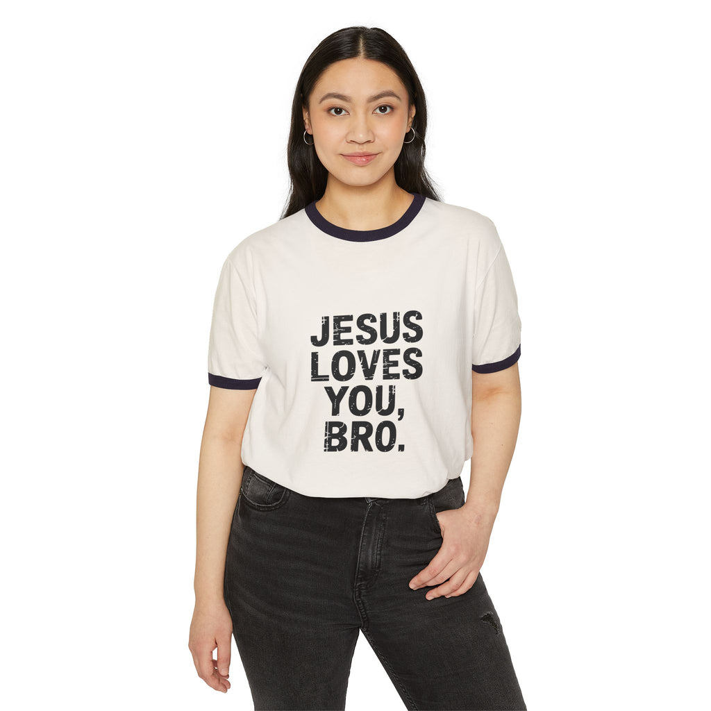 Jesus Loves You, Bro. Ringer T-Shirt — Retro Christian Faith Tee