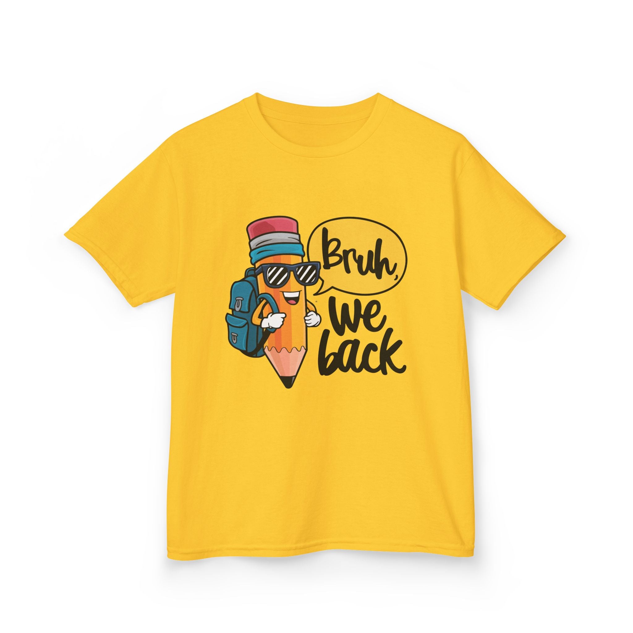Kids Graphic Tee — 'Bruh We Back' Funny Pencil Design