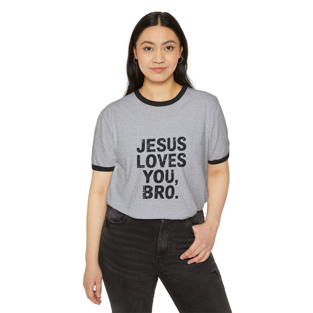Jesus Loves You, Bro. Ringer T-Shirt — Retro Christian Faith Tee