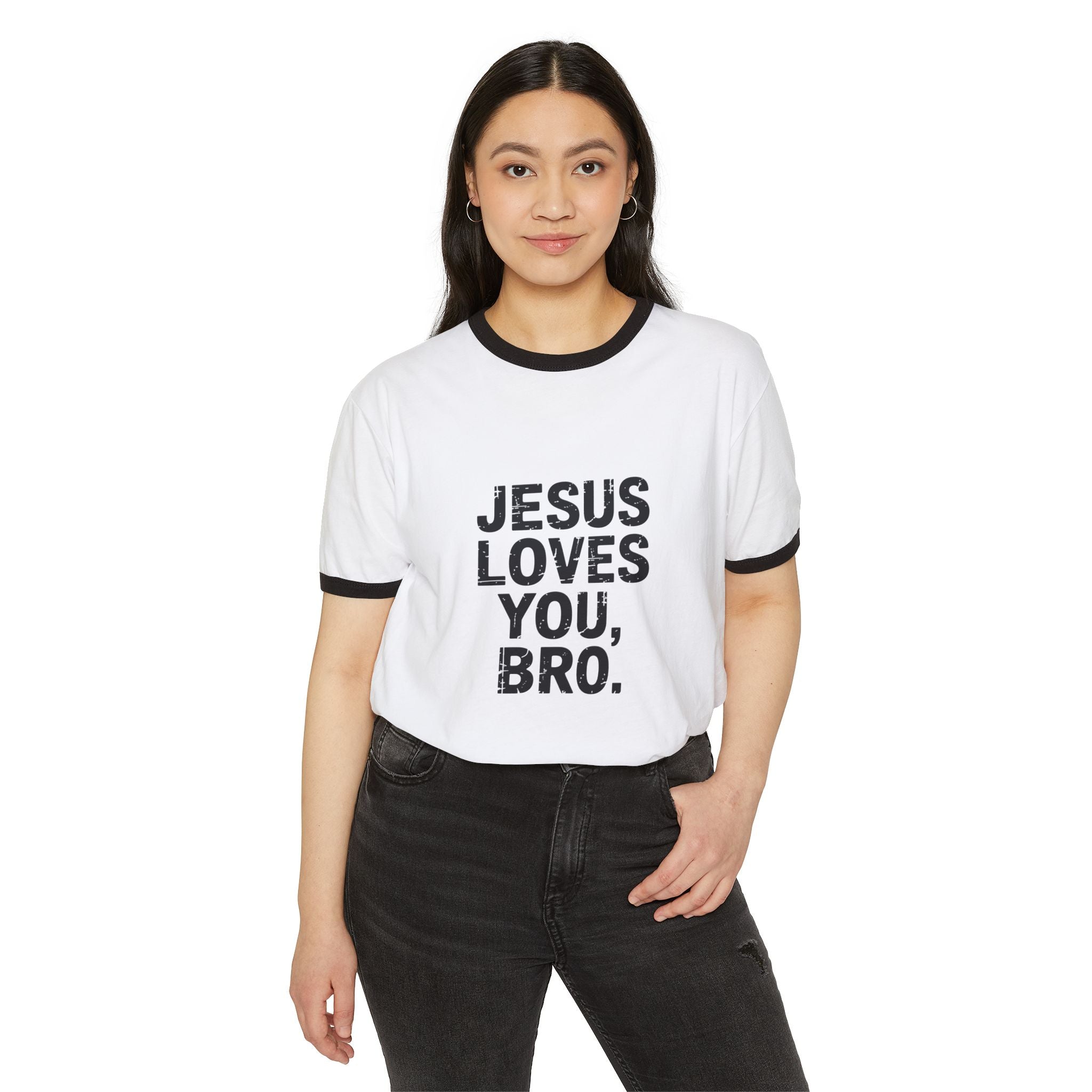 Jesus Loves You, Bro. Ringer T-Shirt — Retro Christian Faith Tee