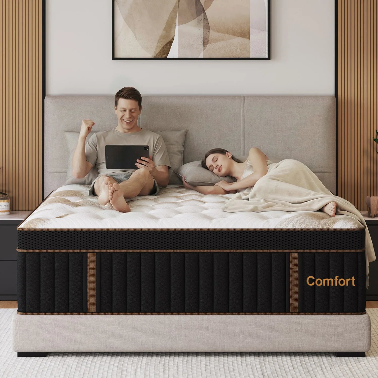 Gel Memory Foam Hybrid Pocket Spring Mattress Twin Full Queen King Bed Mattress In A Box, Medium Firm Motion Isolation