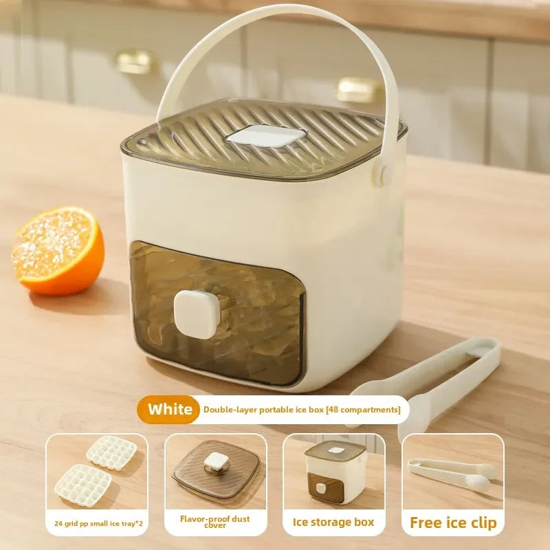 Double Layer Portable Ice Maker with Large Capacity and Easy Demolding. Handheld Ice Box with Lid and Drawer