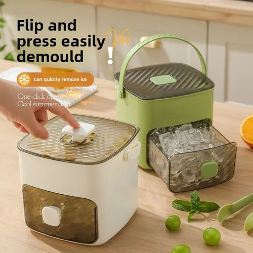 Double Layer Portable Ice Maker with Large Capacity and Easy Demolding. Handheld Ice Box with Lid and Drawer
